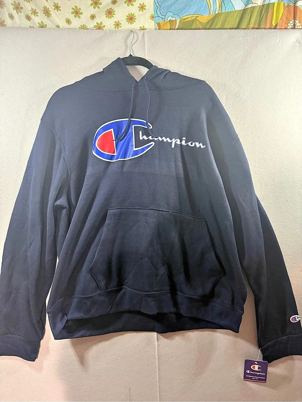 Champion Script Logo Hoodie Navy Blue New with Tags Size Large